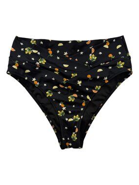 Victorias Secret Allover Fruit Crossover High Waist Cheeky Bikini Bottom Black M